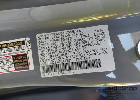 2025 Acura Rdx A-Spec Package z USA, uszkodzony, nr VIN 5J8TC2H63SL010601